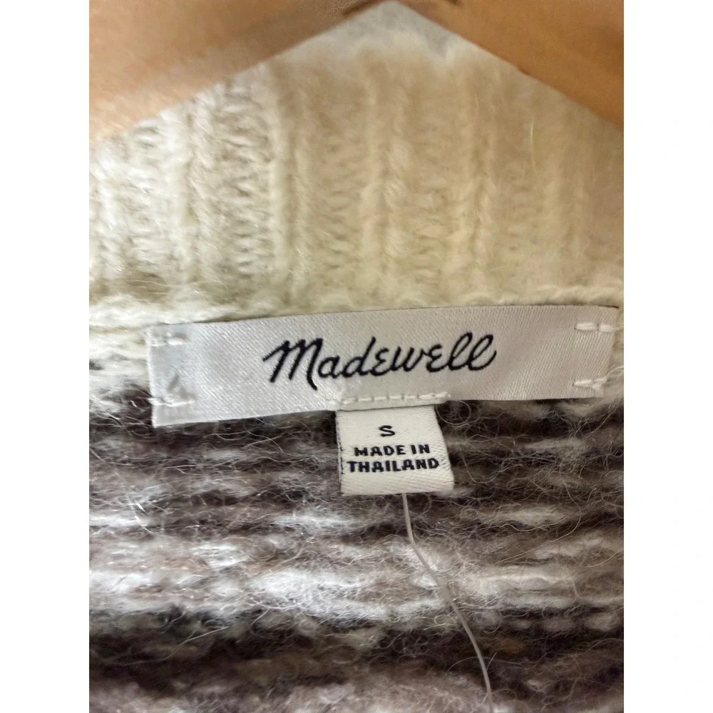 Madewell fair isle boxy sweater white brown merino wool blend small NWT